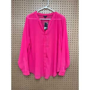 Torrid Chiffon Welt Pocket Pullover Long Sleeve Pink Women's Blouse Size 1X NWT